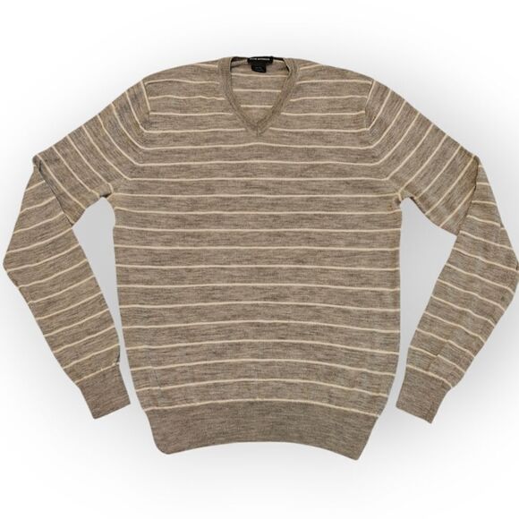 NWOT CLUB MONACO 100% MERINO WOOL LIGHT GRAY STRIPED SWEATER SIZE XS - Picture 1 of 6